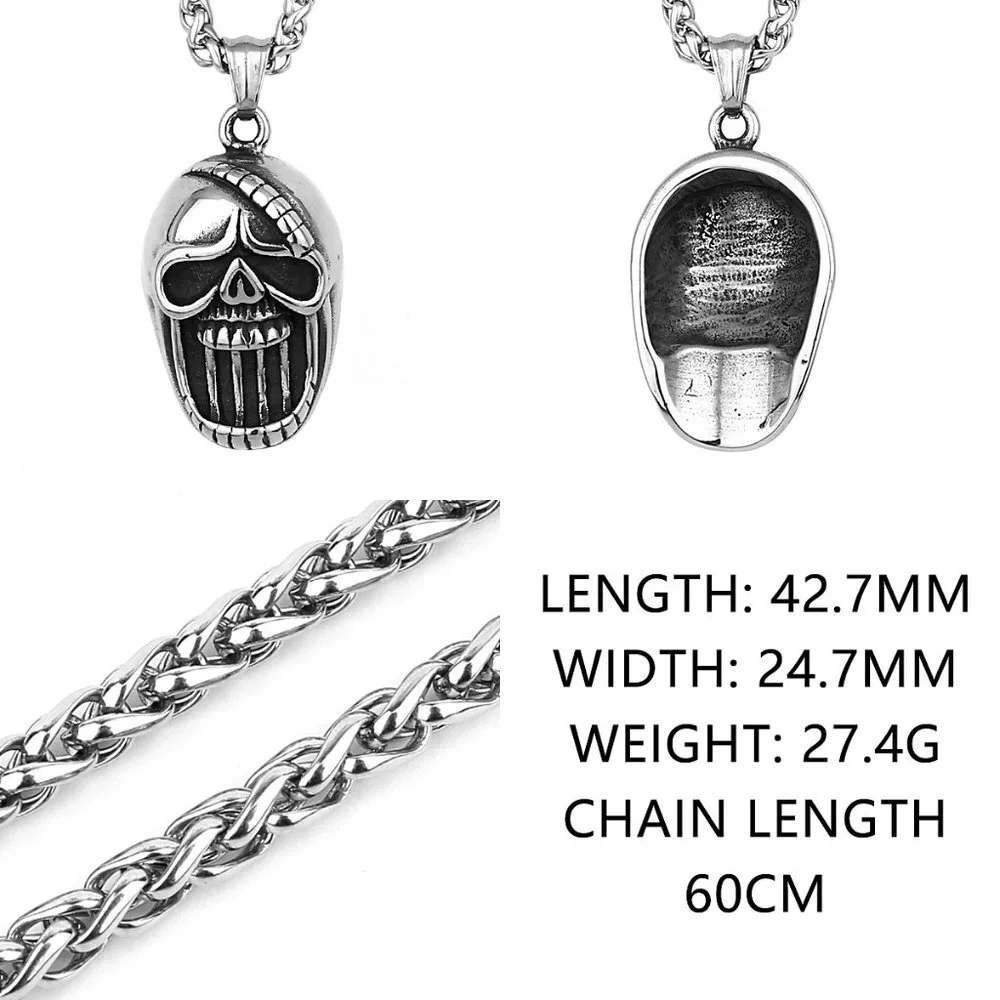 ❤️Retro Exaggerated Big Mouth Skull Head Stainless Steel Necklace,GP1231495